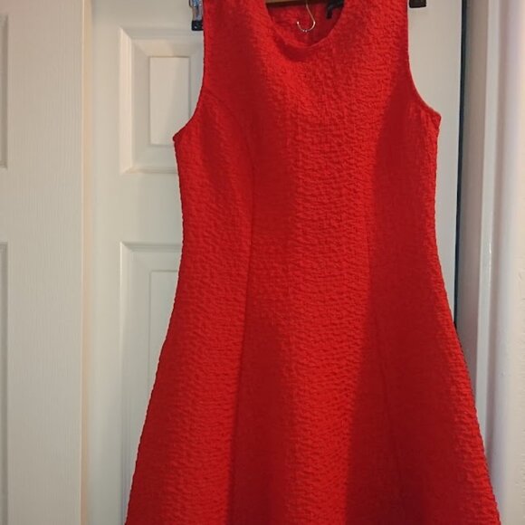 Zara Red Fit & Flare Jacquard Dress Mini size M medium - Picture 2 of 8